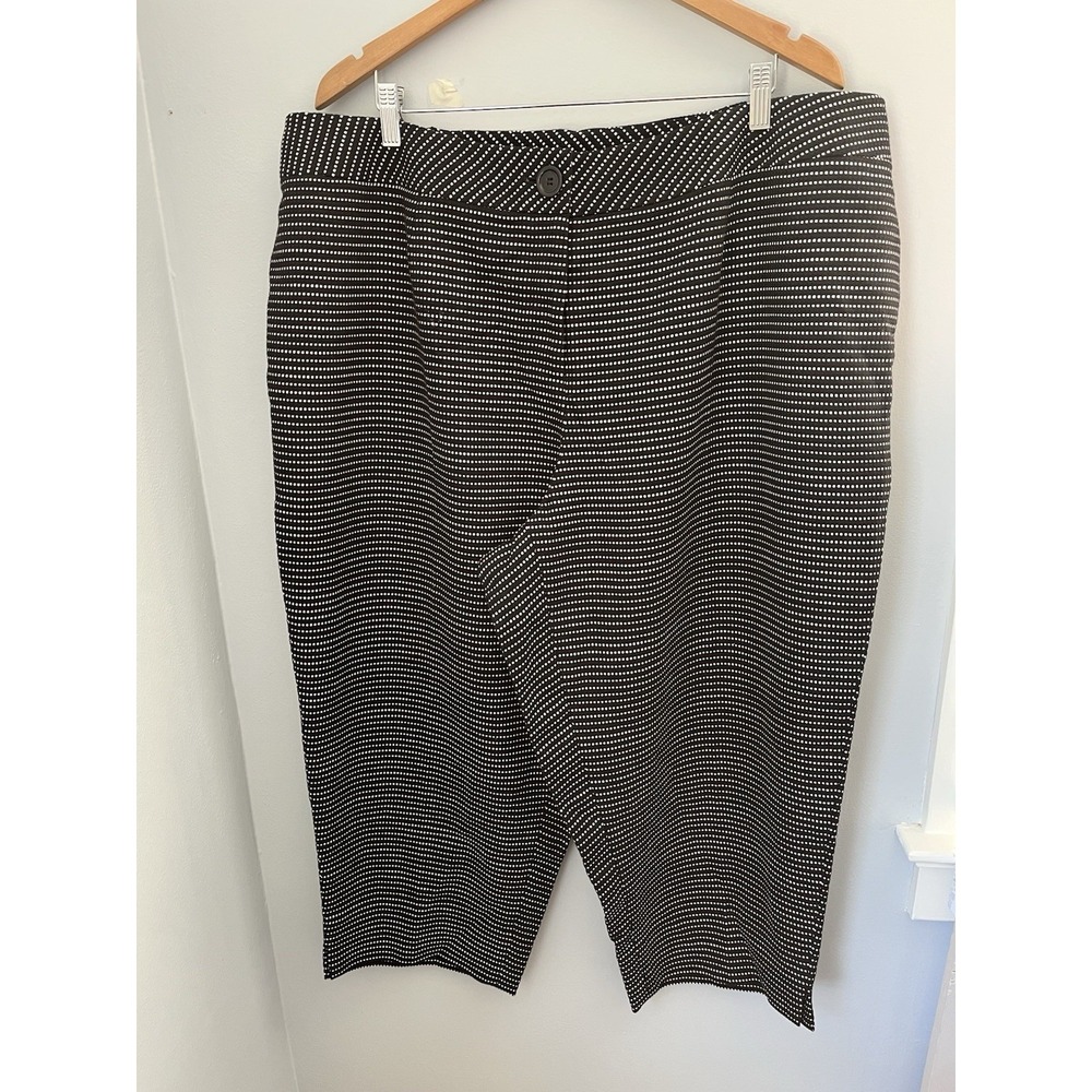 Talbots Women's Crop Pants Size 24W Black N White Striped High Rise Elastic Side